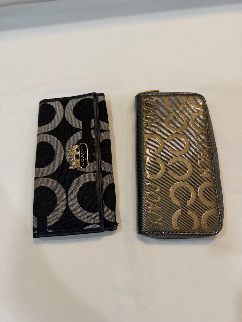 Coach Signature Logo Wallets in Black and Gold - Set of 2